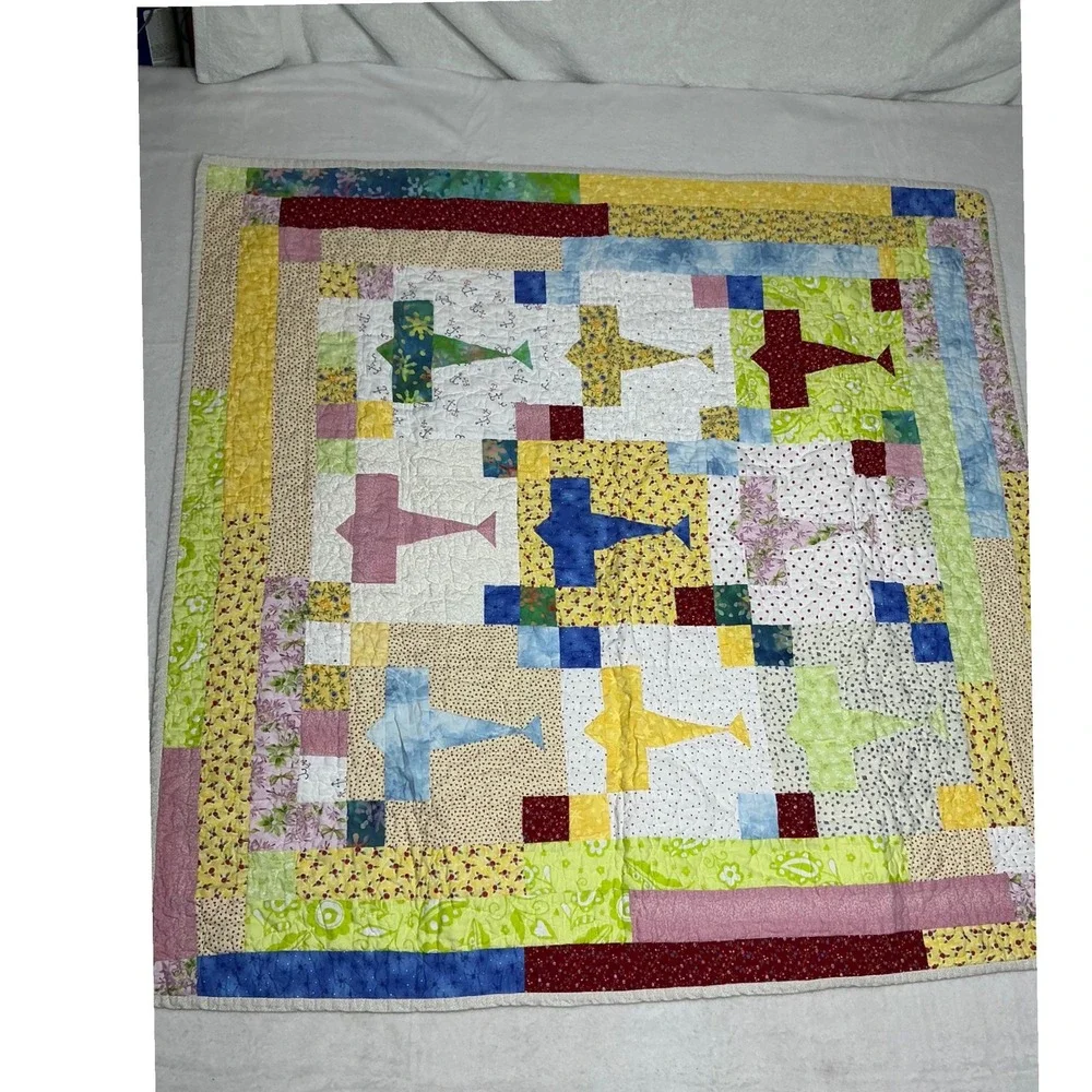 Handmade Airplane Quilt Baby‎ Toddler Throw Blanket Multi Color Patchwork